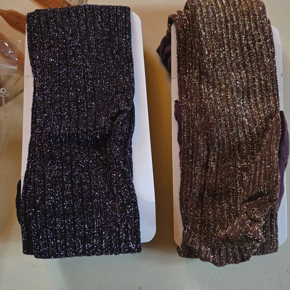 Free People Capitol Shimmer Ribbed Metallic Tights Gold And Purple 2 Pair